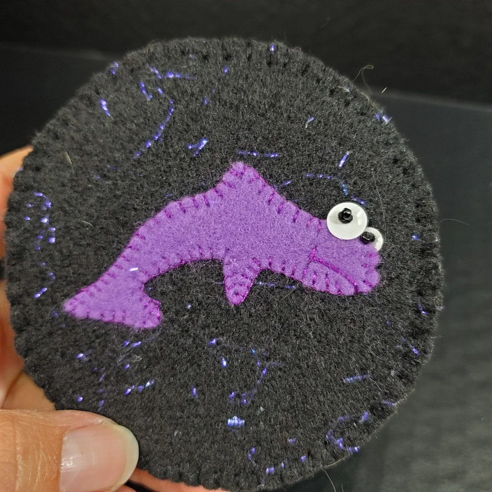 Set Of 6 Whimsical Felt Fish Coasters Black With Colorful Fish